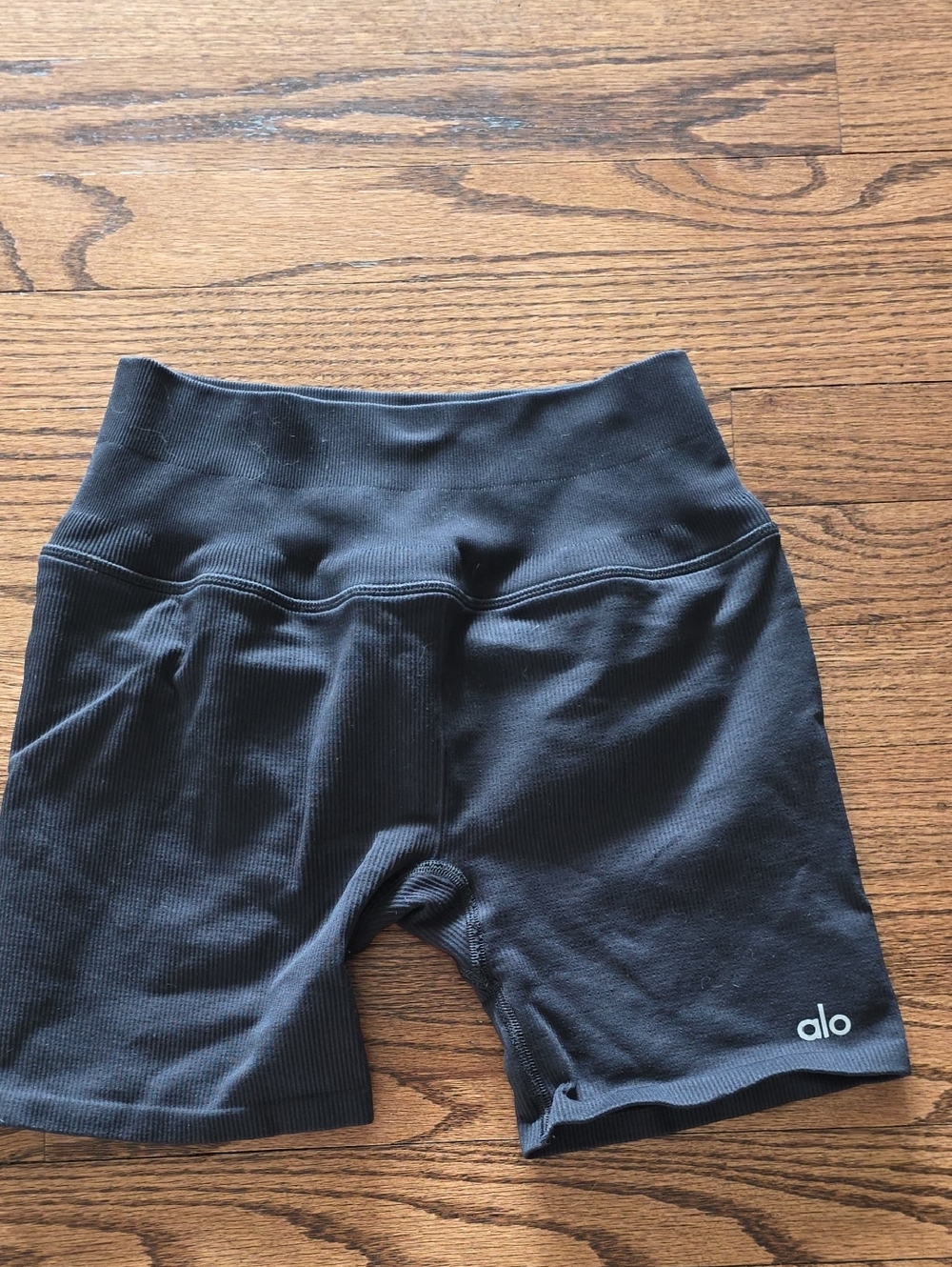 Alo High-Waist Ribbed Black Bike Shorts